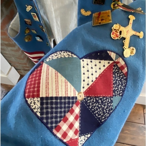 UNIQUE VINTAGE denim Postal Service Vest with Tons of Pins- large - Picture 2 of 11